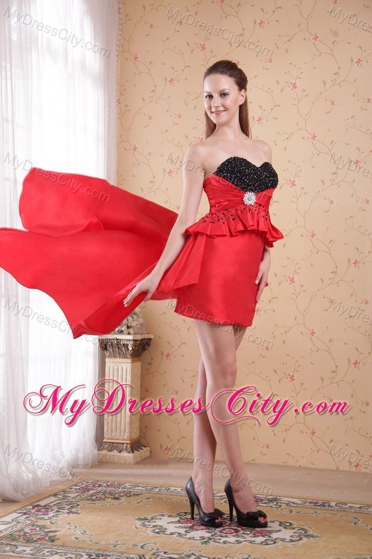 Red and Black Sheath Sweetheart High-low Beaded Prom Dress