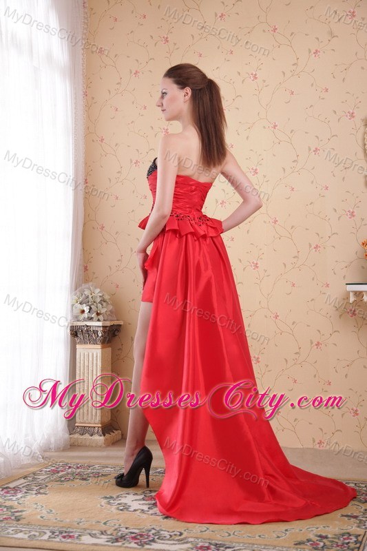 Red and Black Sheath Sweetheart High-low Beaded Prom Dress