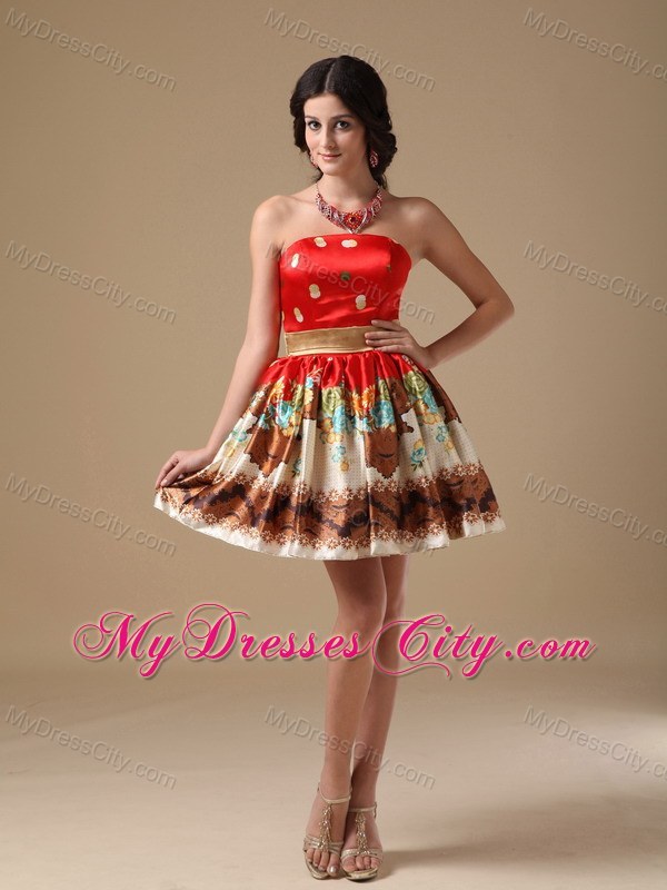 Multi-color A-line Strapless Mini-length Printing Prom Dress