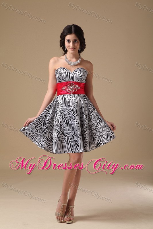 Sweet A-line Sweetheart Mini-length Zebra Beaded Prom Gown