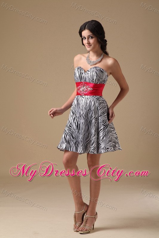 Sweet A-line Sweetheart Mini-length Zebra Beaded Prom Gown