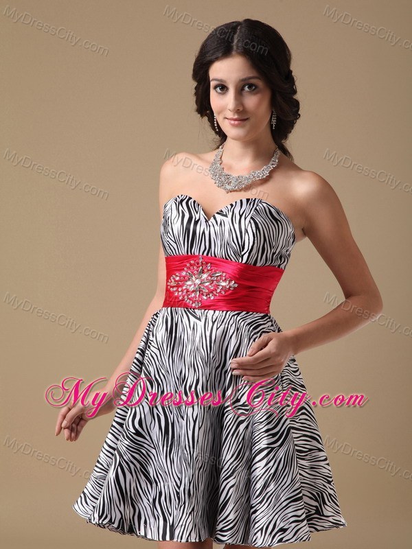 Sweet A-line Sweetheart Mini-length Zebra Beaded Prom Gown