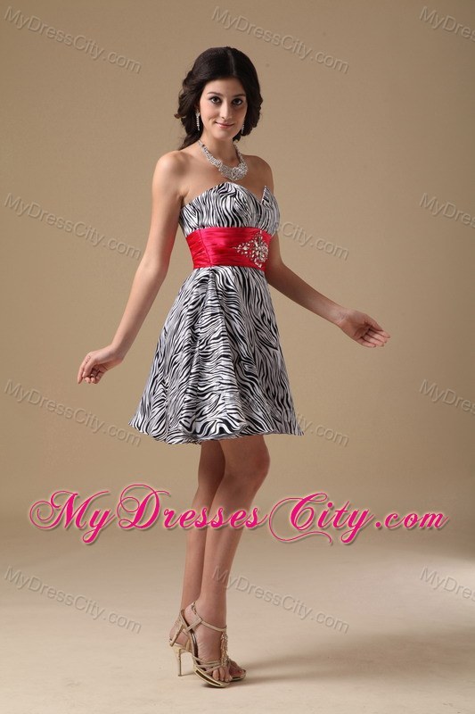 Sweet A-line Sweetheart Mini-length Zebra Beaded Prom Gown