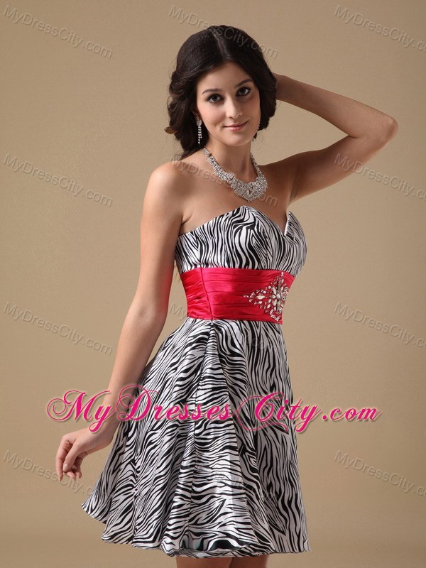 Sweet A-line Sweetheart Mini-length Zebra Beaded Prom Gown