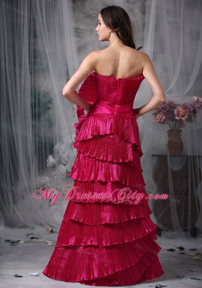 Hot Pink Taffeta Floor-length Prom Gown with Exaggerated Pleats