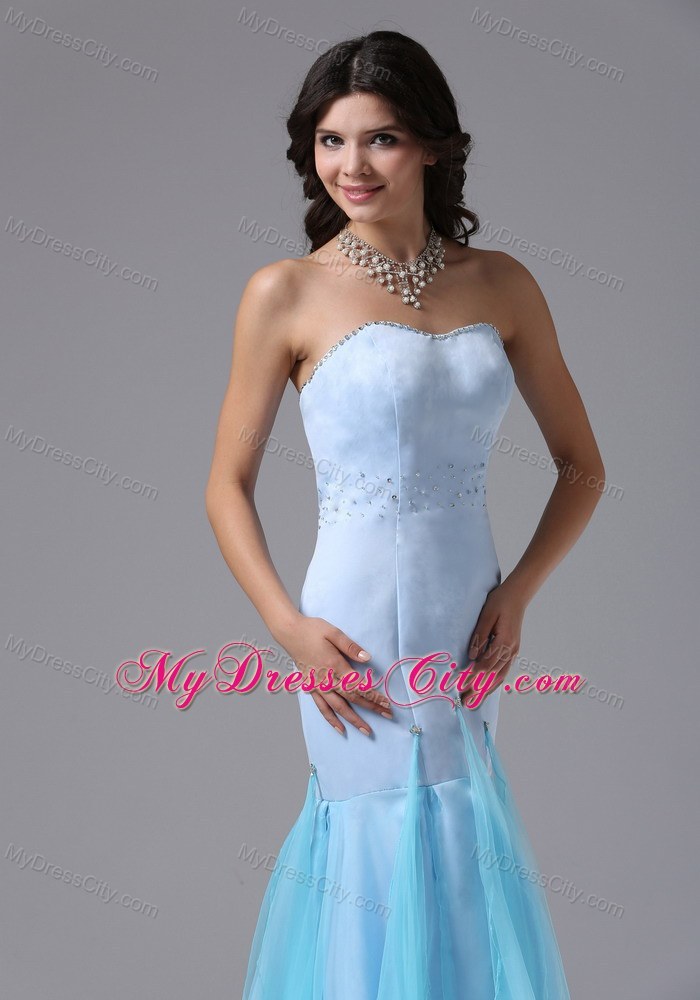 Organza and Satin Mermaid Light Blue Beaded Dress for Prom