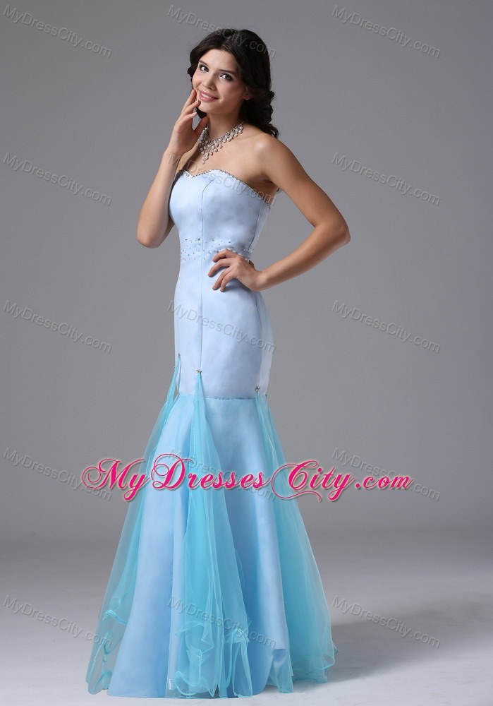 Organza and Satin Mermaid Light Blue Beaded Dress for Prom