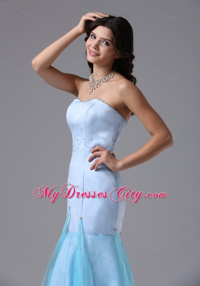 Organza and Satin Mermaid Light Blue Beaded Dress for Prom