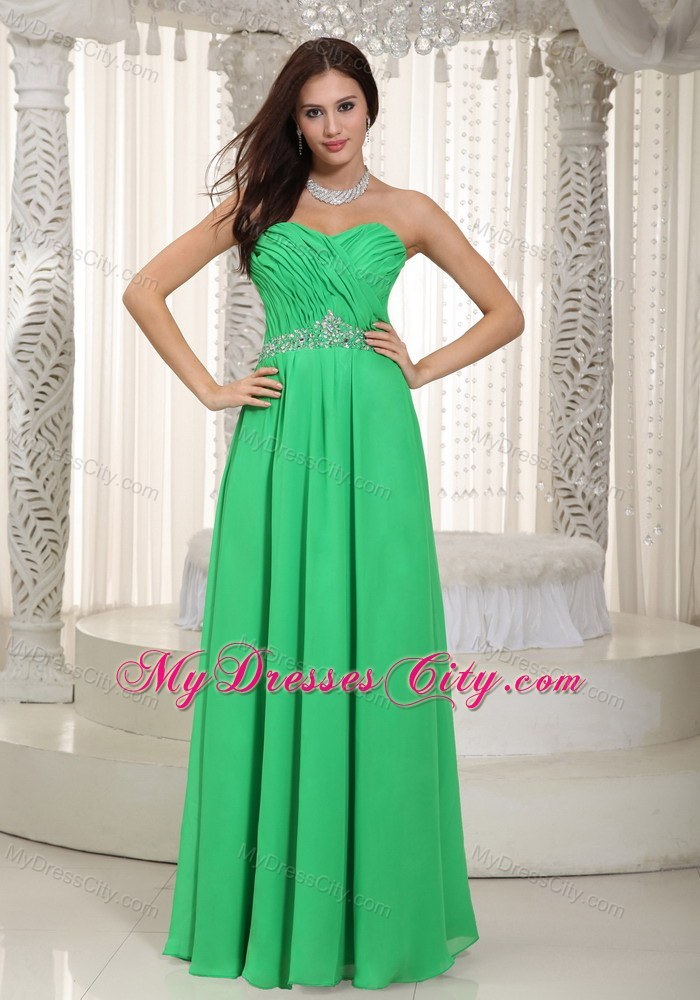 Green Sweetheart Ruching and Beading Chiffon Prom Dress