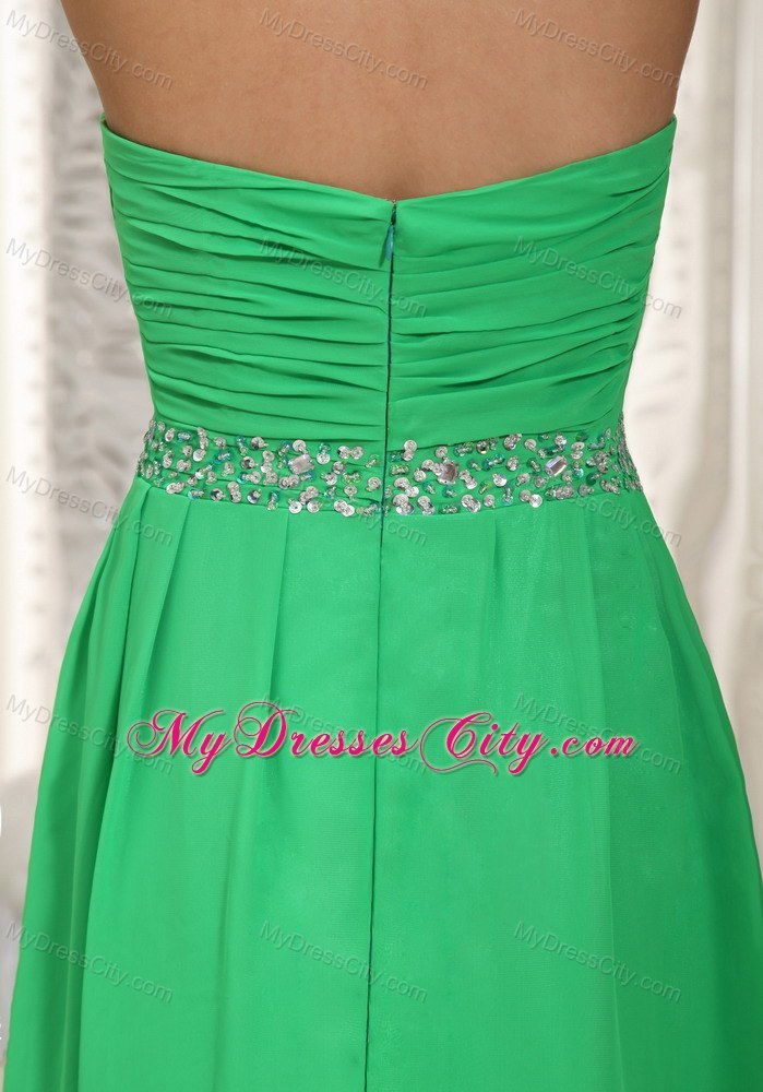 Green Sweetheart Ruching and Beading Chiffon Prom Dress