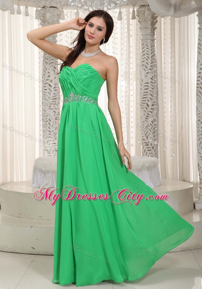 Green Sweetheart Ruching and Beading Chiffon Prom Dress