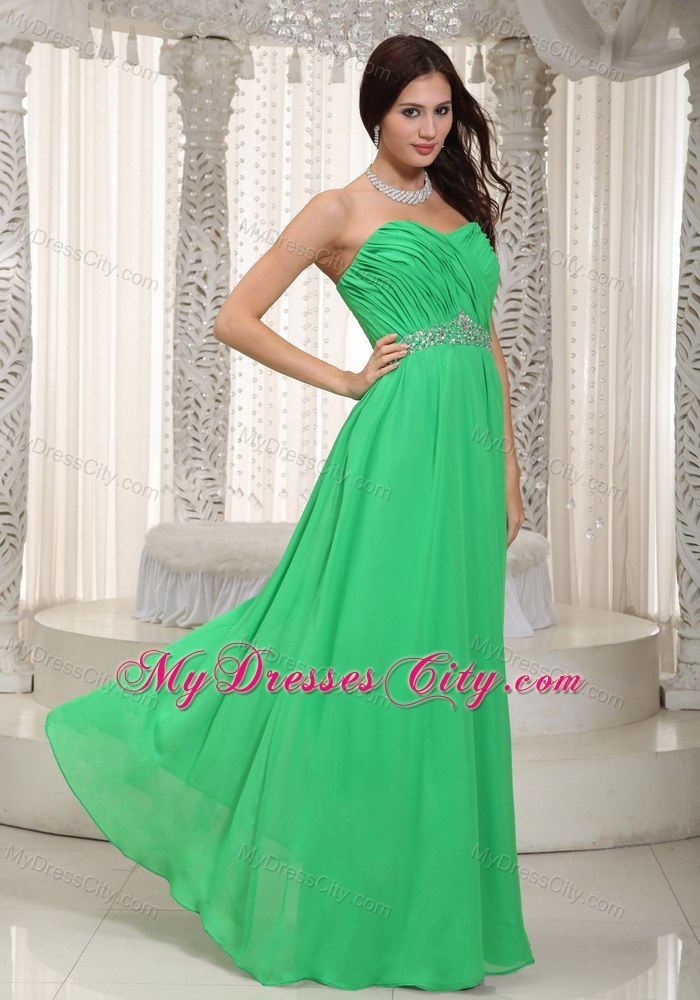 Green Sweetheart Ruching and Beading Chiffon Prom Dress