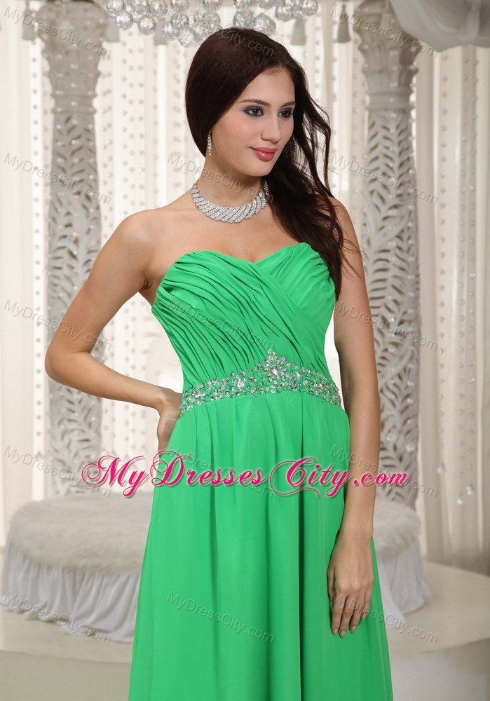 Green Sweetheart Ruching and Beading Chiffon Prom Dress