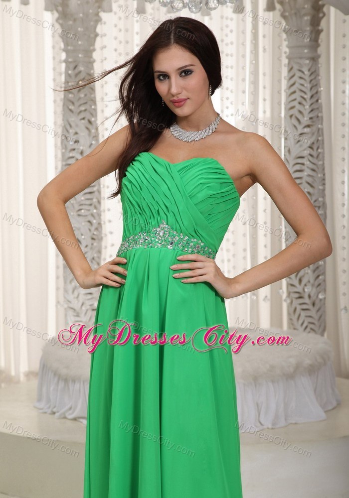 Green Sweetheart Ruching and Beading Chiffon Prom Dress