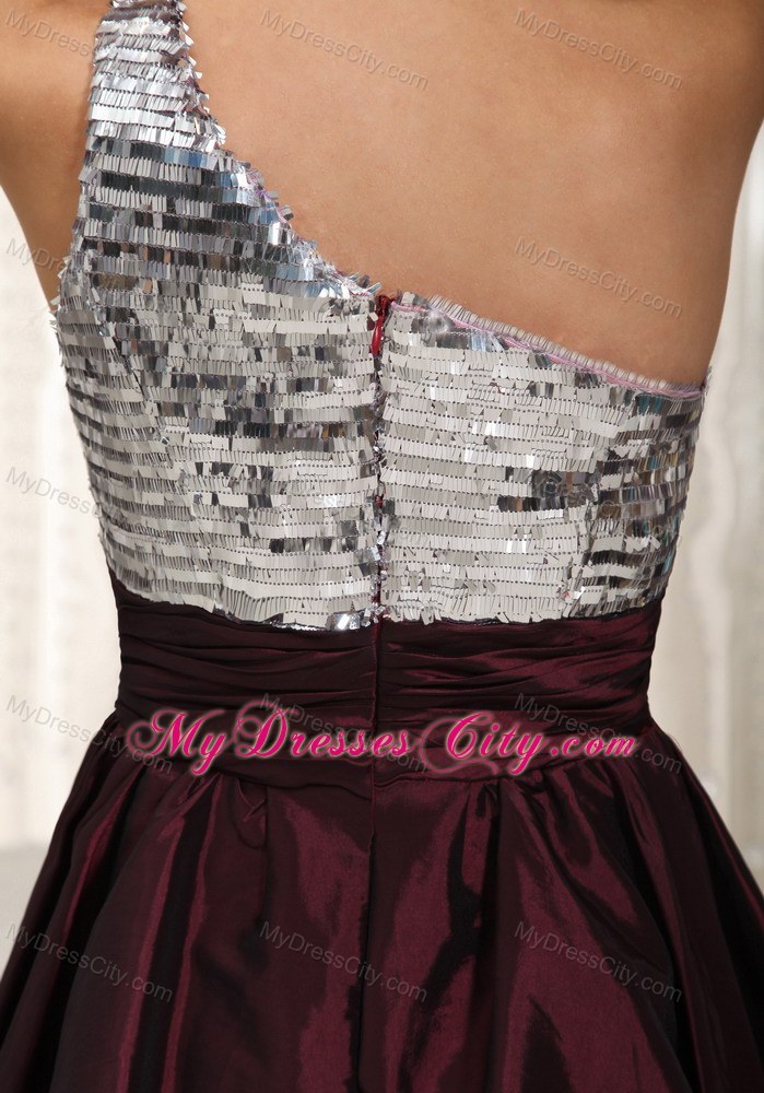 One Shoulder Mini-length Taffeta Sequin Prom Dress for Ladies