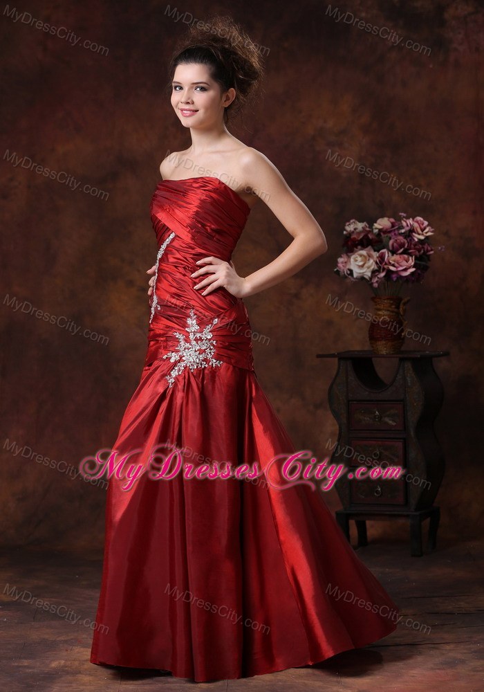 Beading Appliques Strapless Taffeta Back Out Prom Dress