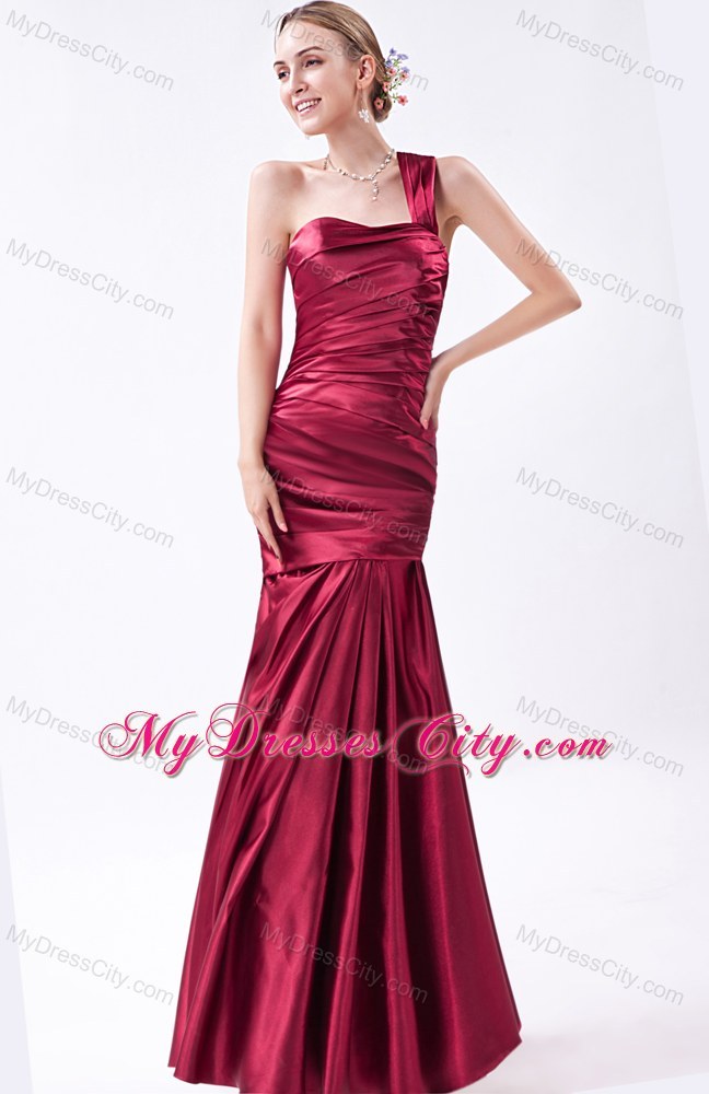 Mermaid One Shoulder Ruche Back Out Taffeta Prom Dress