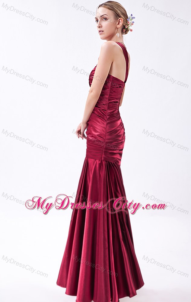 Mermaid One Shoulder Ruche Back Out Taffeta Prom Dress