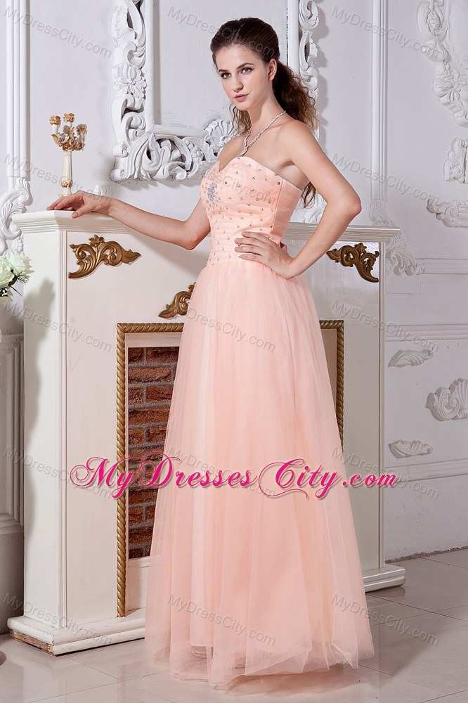 Tulle Sweetheart Peach Prom Dress with Beading and Cool Back