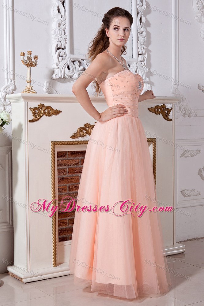 Tulle Sweetheart Peach Prom Dress with Beading and Cool Back