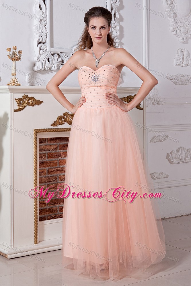 Tulle Sweetheart Peach Prom Dress with Beading and Cool Back