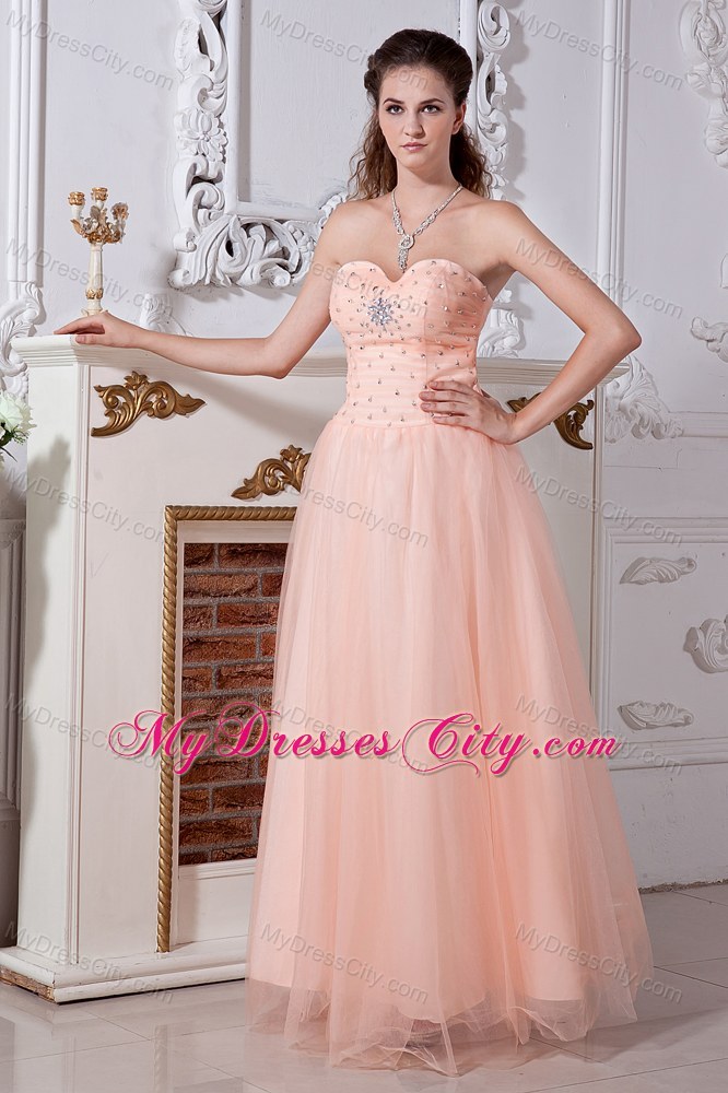 Tulle Sweetheart Peach Prom Dress with Beading and Cool Back