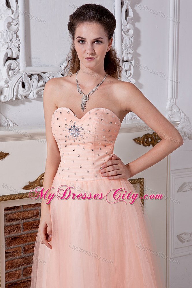 Tulle Sweetheart Peach Prom Dress with Beading and Cool Back