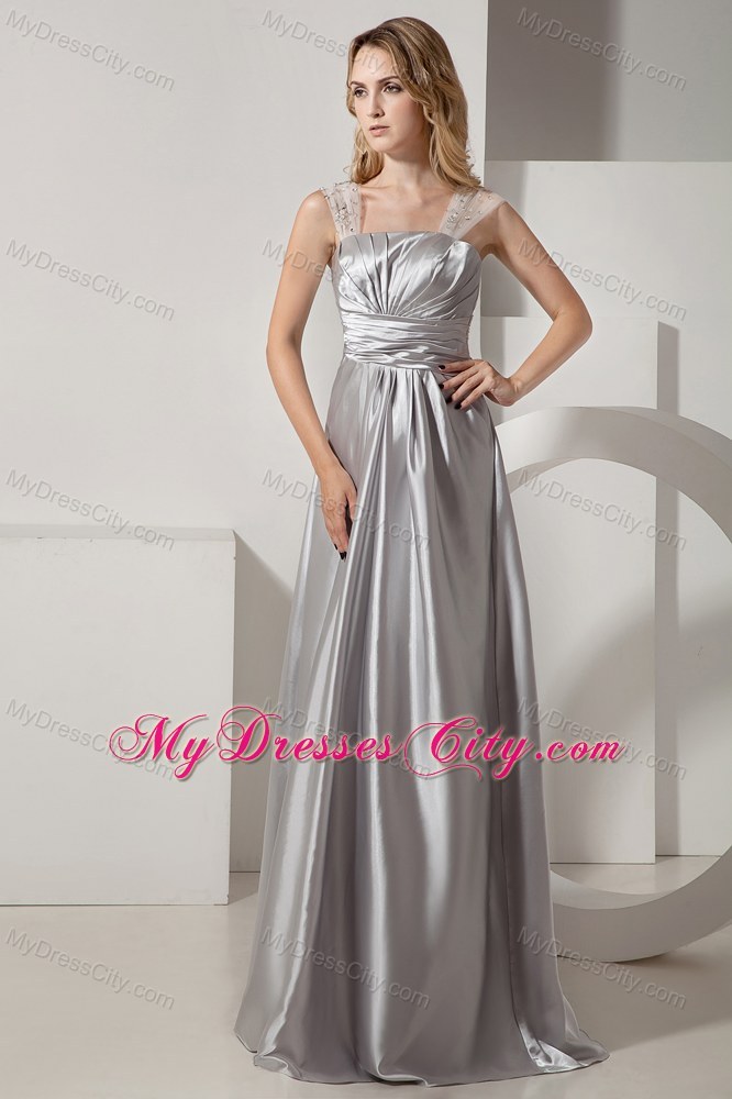 Sliver Straps Ruche and Beading Satin Prom Dress on Promotion