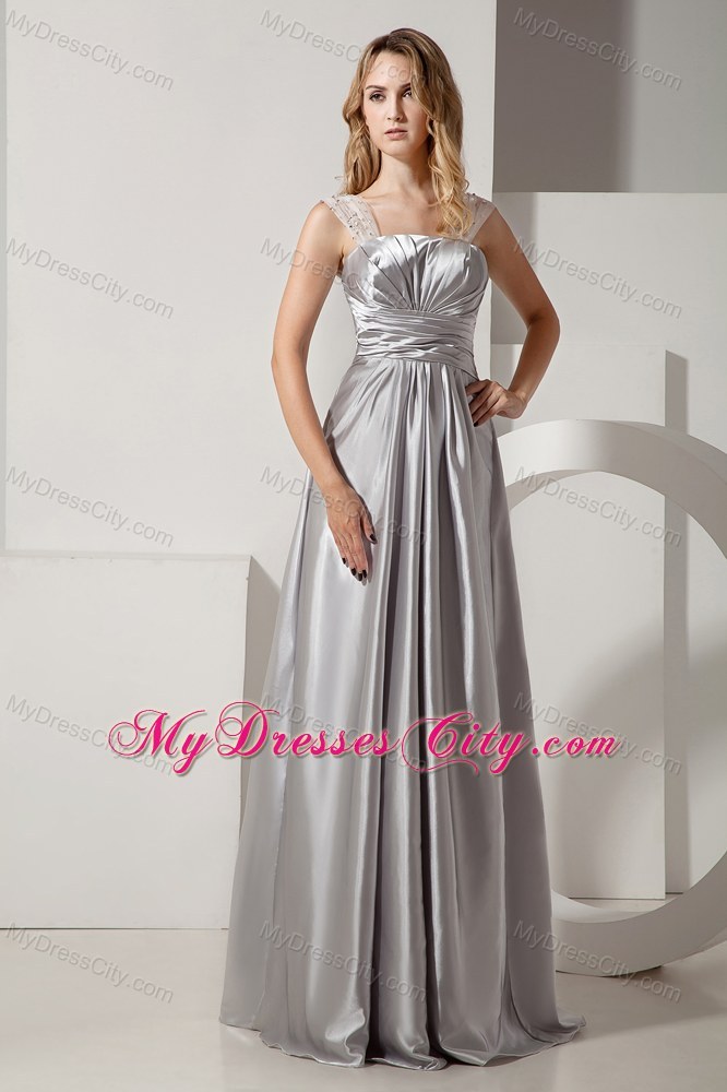 Sliver Straps Ruche and Beading Satin Prom Dress on Promotion