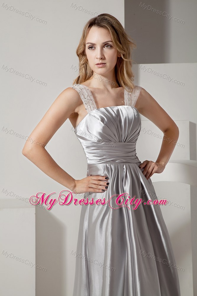 Sliver Straps Ruche and Beading Satin Prom Dress on Promotion