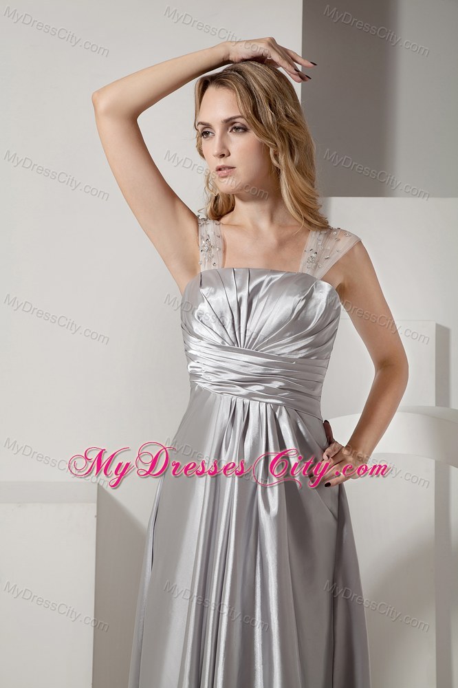 Sliver Straps Ruche and Beading Satin Prom Dress on Promotion