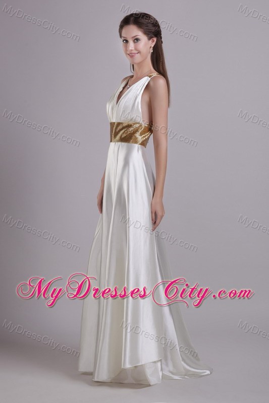 Criss Cross Back Prom Dress with V-neck Sash and High Slit