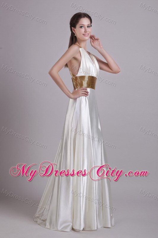 Criss Cross Back Prom Dress with V-neck Sash and High Slit