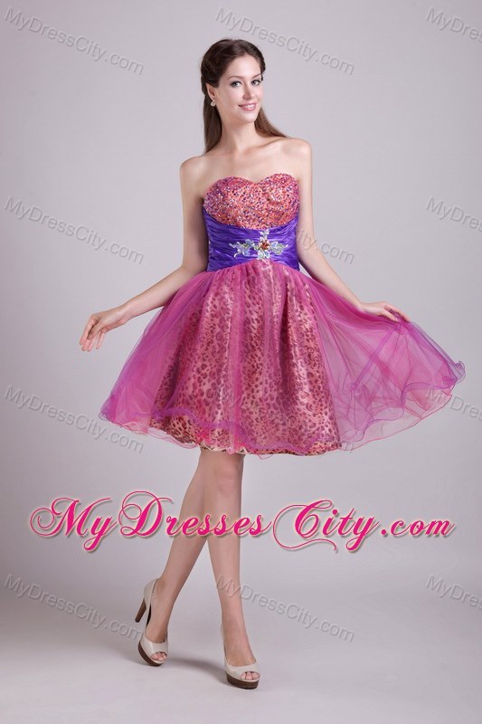 Leopard Sweetheart Beading Short Back Out Layers Prom Dress