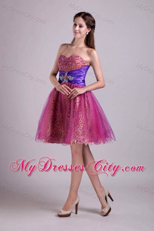 Leopard Sweetheart Beading Short Back Out Layers Prom Dress