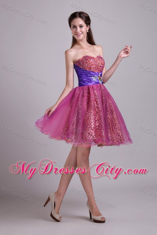 Leopard Sweetheart Beading Short Back Out Layers Prom Dress