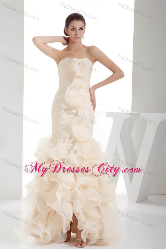 Ruffles Ruching Strapless Mermaid Organza Prom Dress on Sale