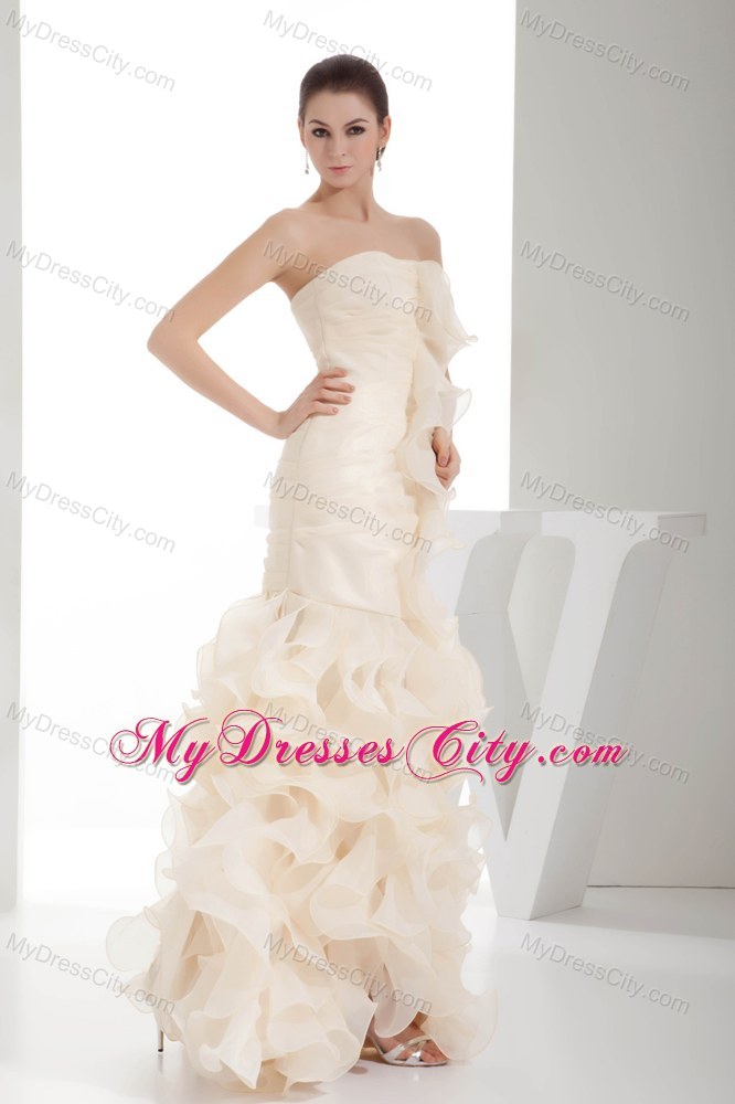 Ruffles Ruching Strapless Mermaid Organza Prom Dress on Sale