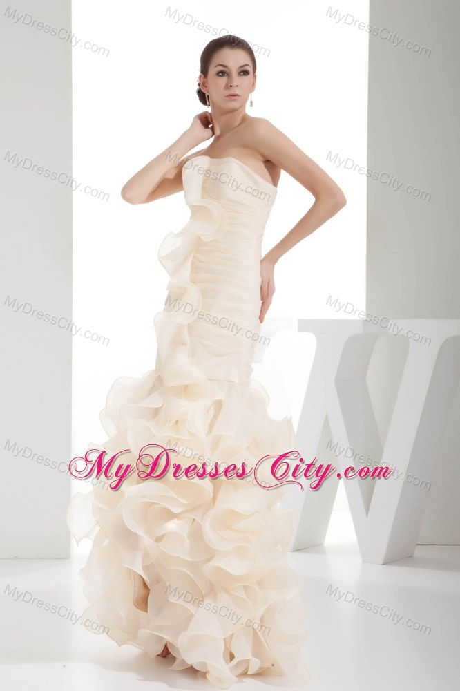 Ruffles Ruching Strapless Mermaid Organza Prom Dress on Sale