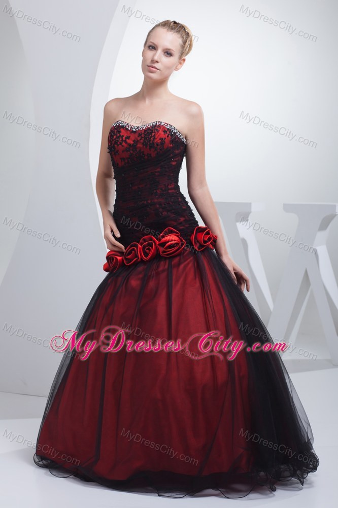 Sweetheart Hand Made Flowers Appliques Beaded Prom Gown