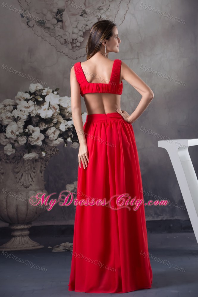 Red Ruching Cut Outs Cool Back Straps Chiffon Prom Dress