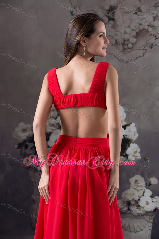 Red Ruching Cut Outs Cool Back Straps Chiffon Prom Dress