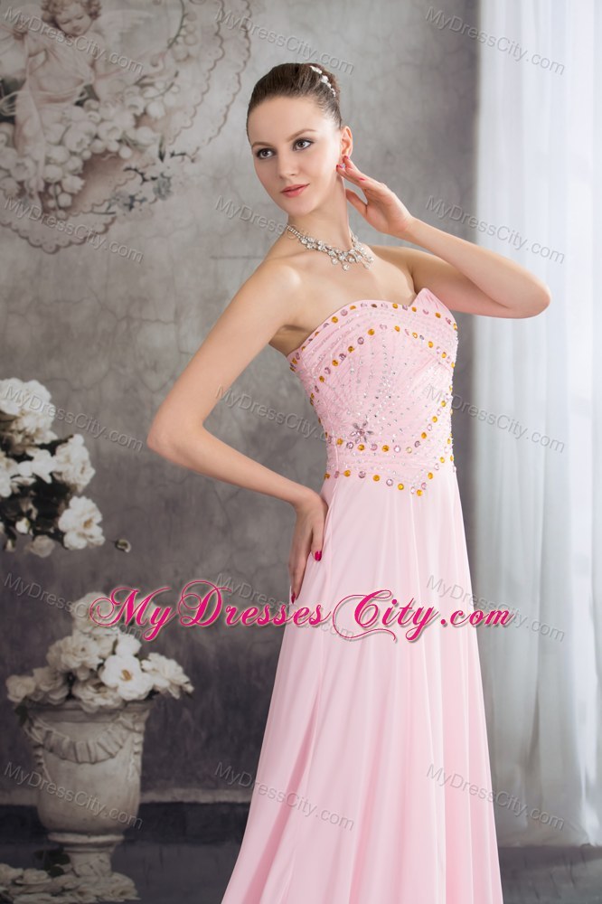 Back Out Court Train Beaded Chiffon Pink Sweetheart Prom Dress