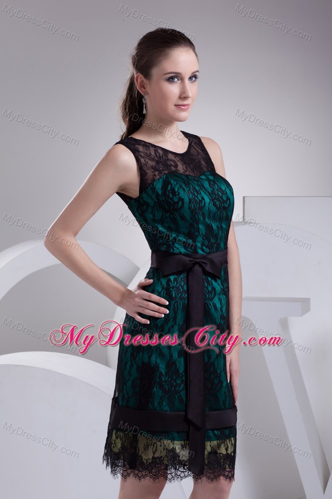 Lace Scoop Neck Knee-length Sash Elegant Prom Dress for Women