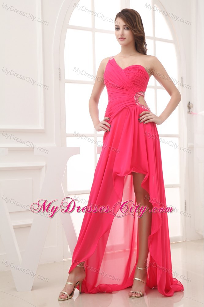 High-low One Shoulder Side Cut Out Chiffon Sweep Train Prom Dress