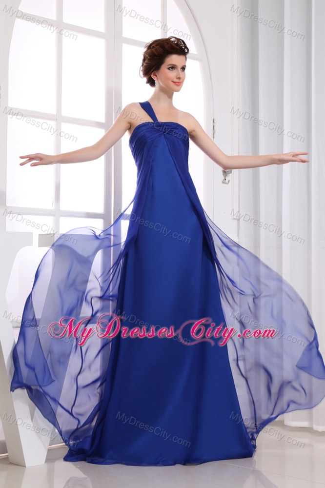 Chiffon One Shoulder Ruching Brush Train Cool Back Prom Dress