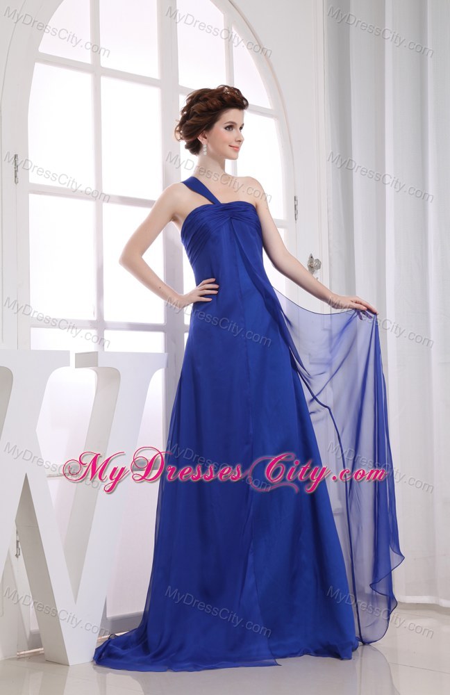 Chiffon One Shoulder Ruching Brush Train Cool Back Prom Dress