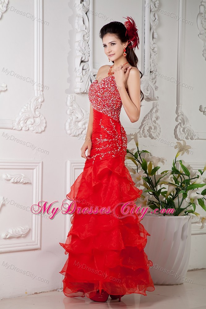 Organza Sweetheart A-line Prom Dress with ruffled layers