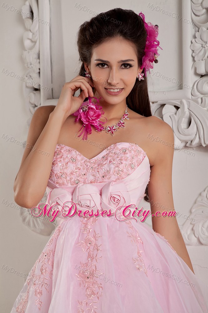 Hand Made Flowers Sweetheart Beaded Layers Prom Dress