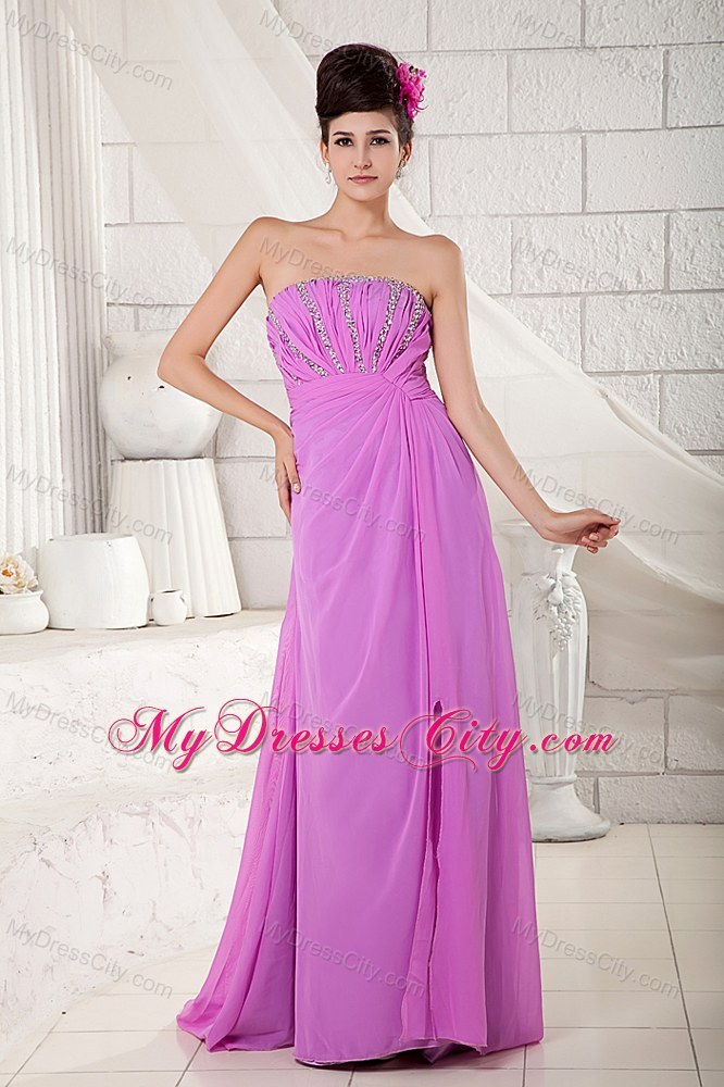 Lavender Strapless Cool Back Beaded Chiffon Prom Dress